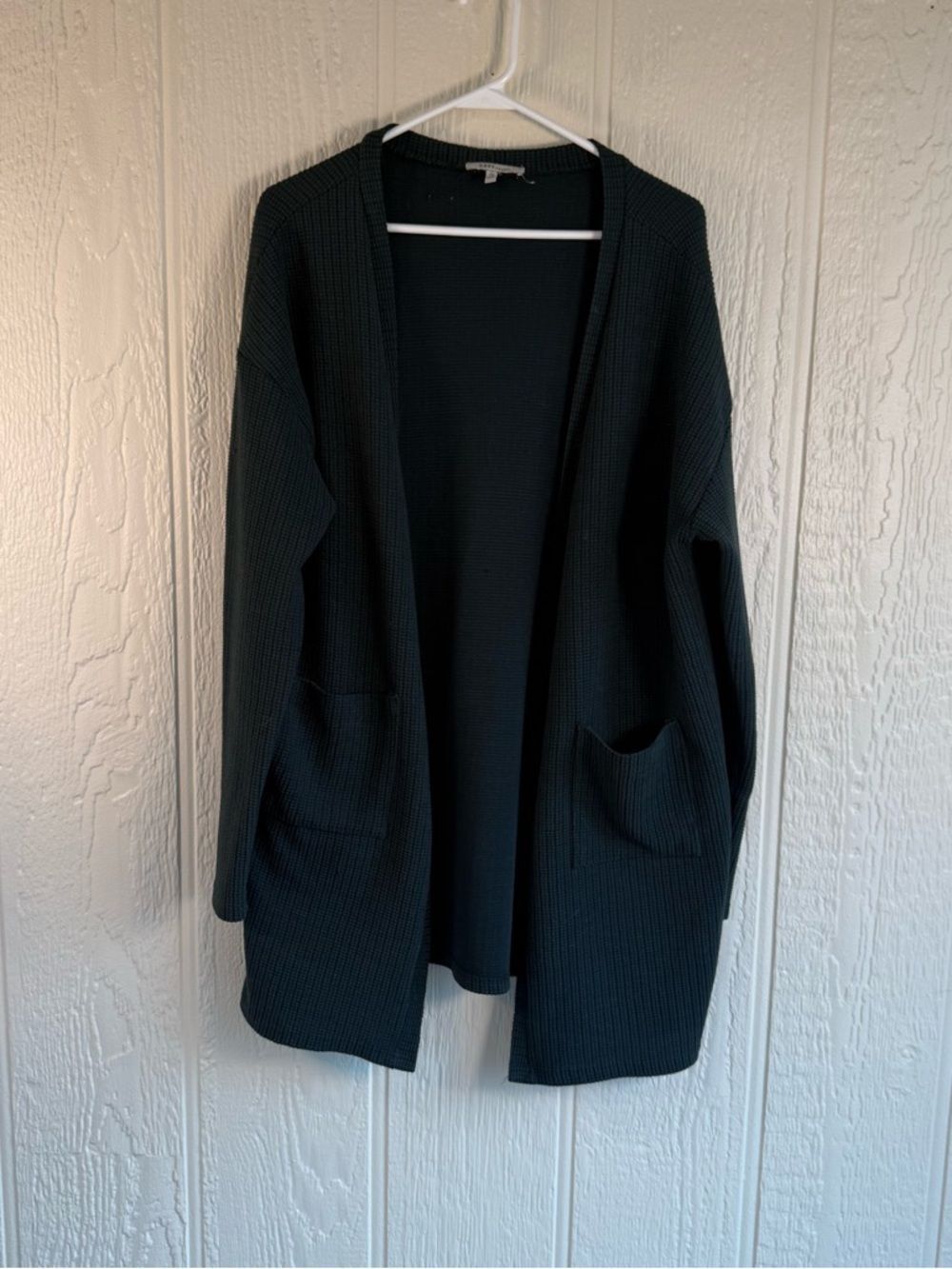 Cozy Casual Hunter Green Open-Front Waffle Cardigan with Pockets